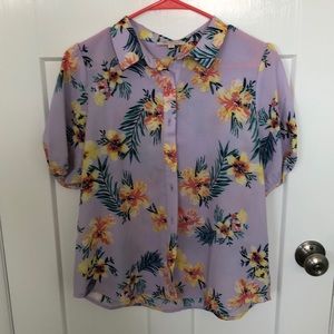 Tropical floral print blouse.